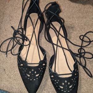 Black suede lace up flats
